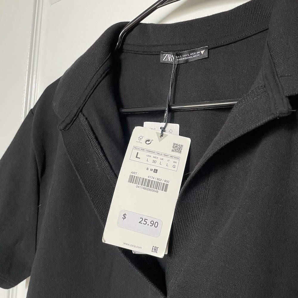 Brand New short V Neck Collared Polo Dress in Black sz L